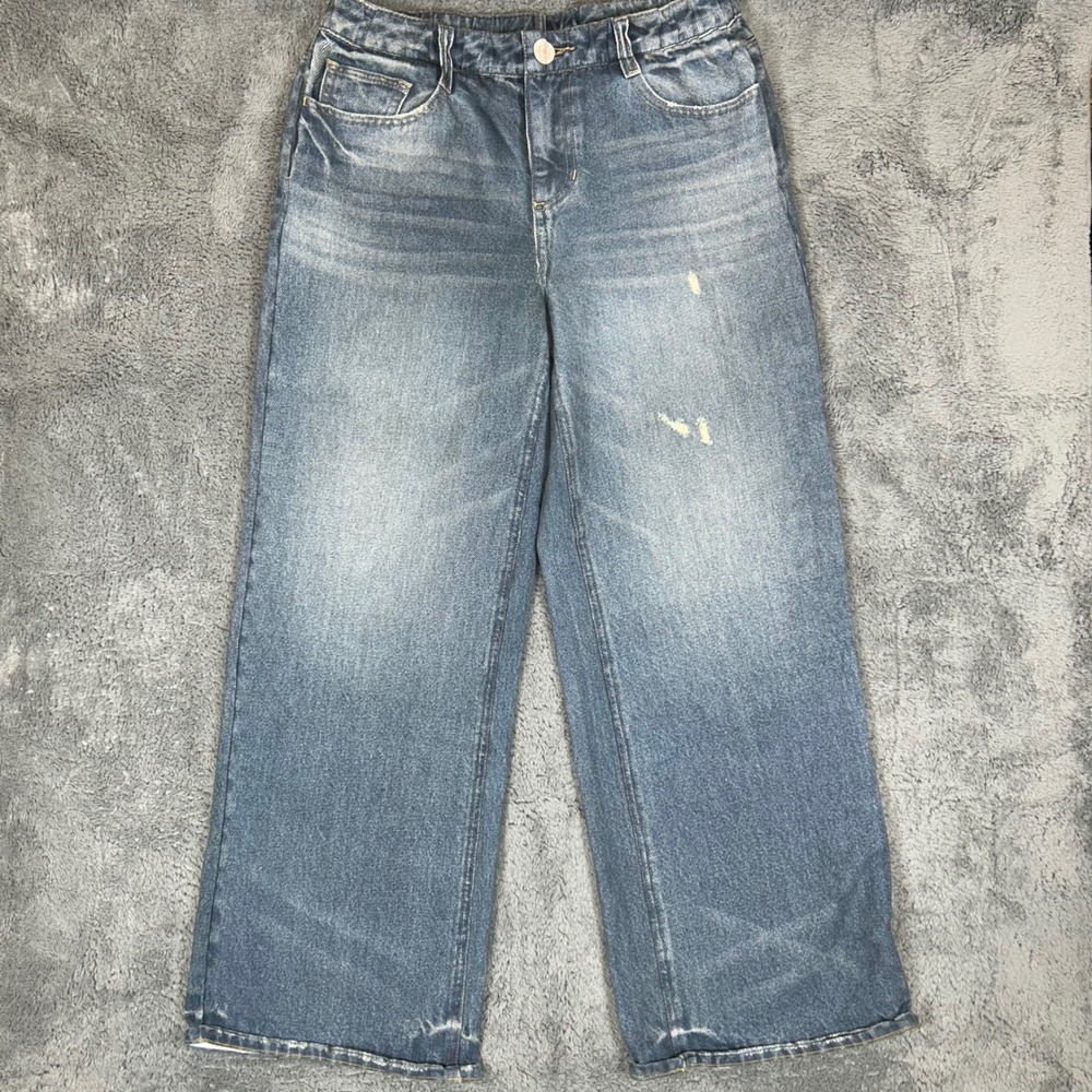 Halara Denim Print French Terry Wide Leg Casual Sweatpants Jeans Blue XL Tall